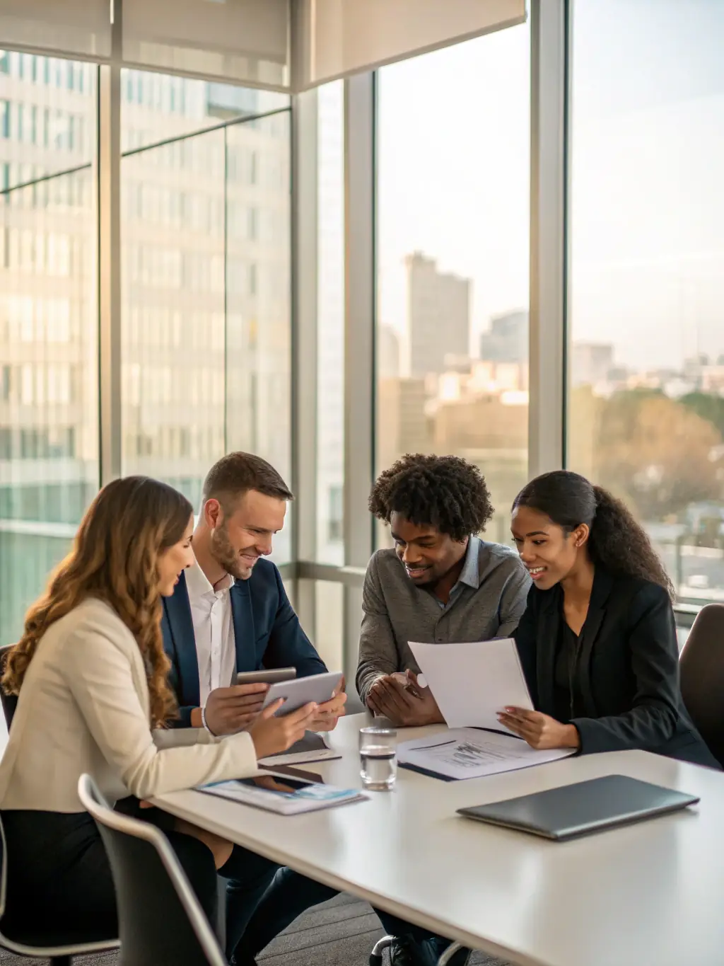 A professional photo of a diverse team collaborating in a modern office, symbolizing enhanced operational efficiency through automation.